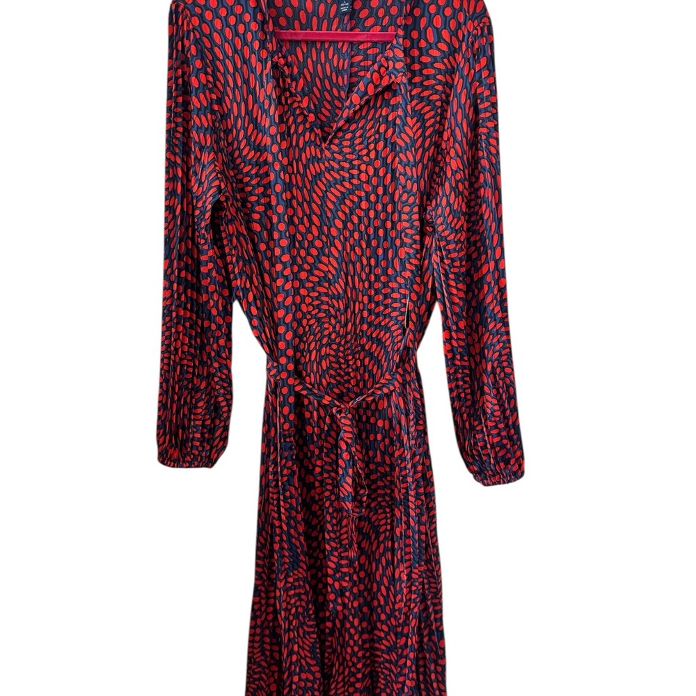 Chic Red and Blue Patterned Long Sleeve Dress